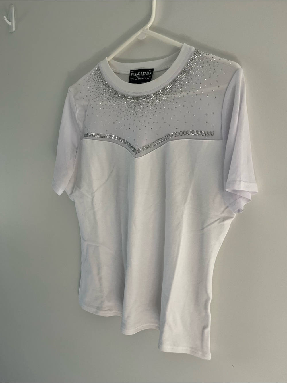 Frank Lyman Design White Short Sleeve Top with Rhinestone Yoke